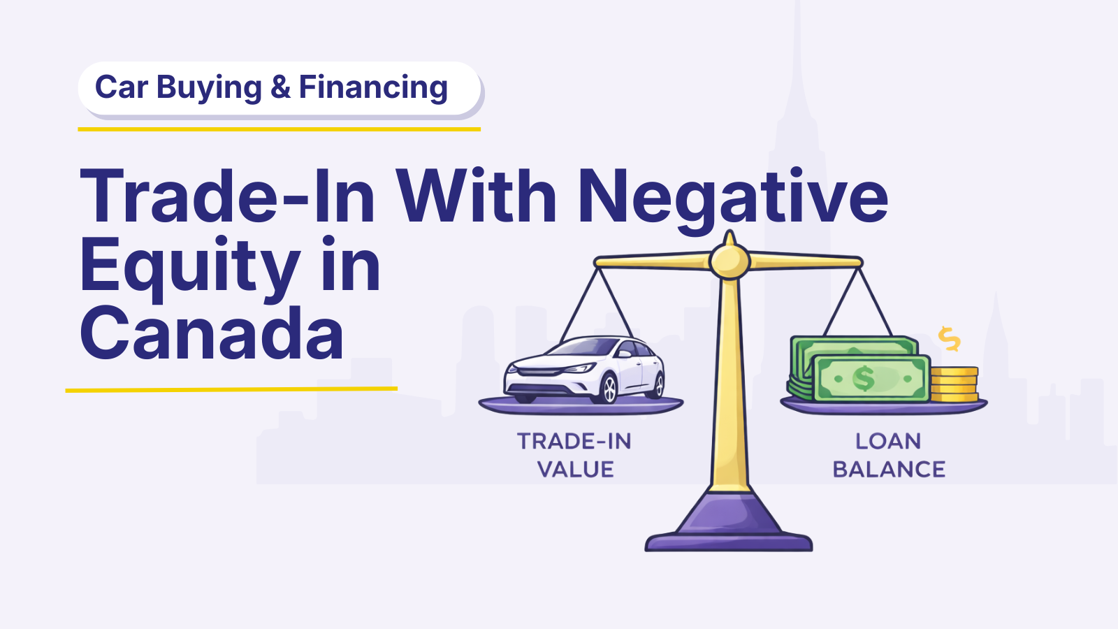 Flat vector illustration of scale showing the balance of a trade in with negative equity in canada.